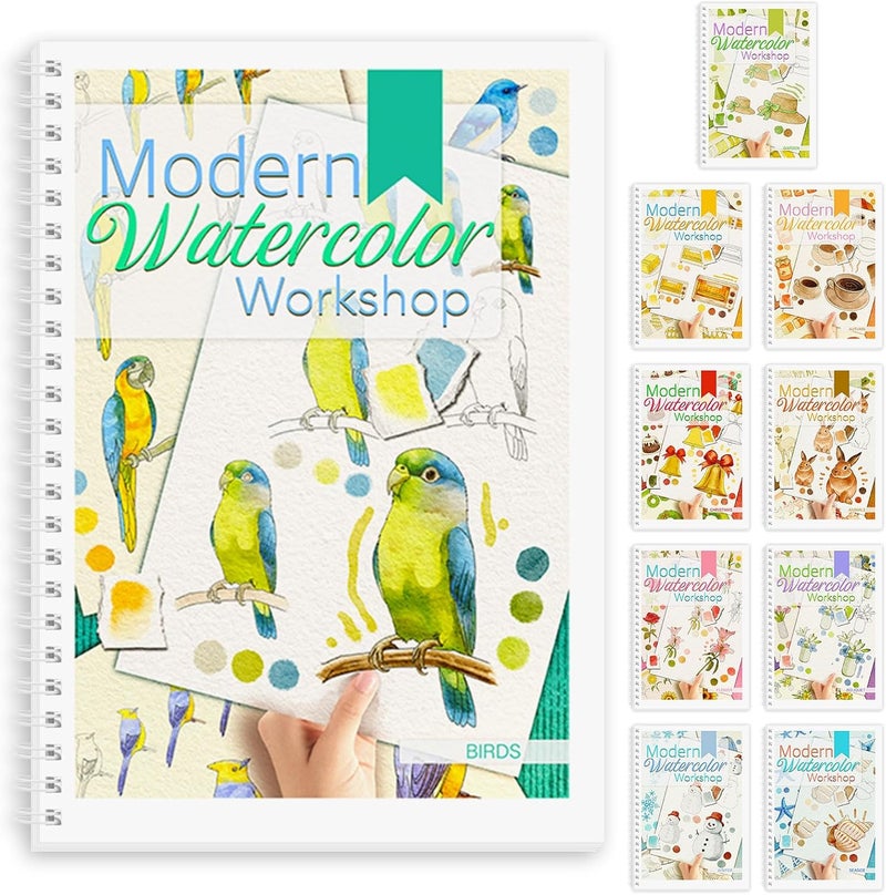 ADEVIAN Watercolor Workbook, Watercolor Workbook Paint Book Beginner Friendly, 12 Different Patterns Stress-Relieving Art Crafts for Creative Exploration Gift for Women Adults Teens (Bird, 1) - Image 1